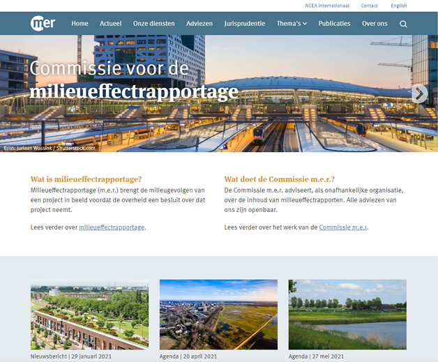 Homepage voor de website van Commissie voor de milieueffectrapportage.