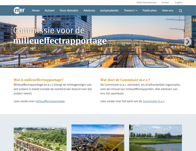 Impressie van de website voor de Commissie voor de milieueffectrapportage.