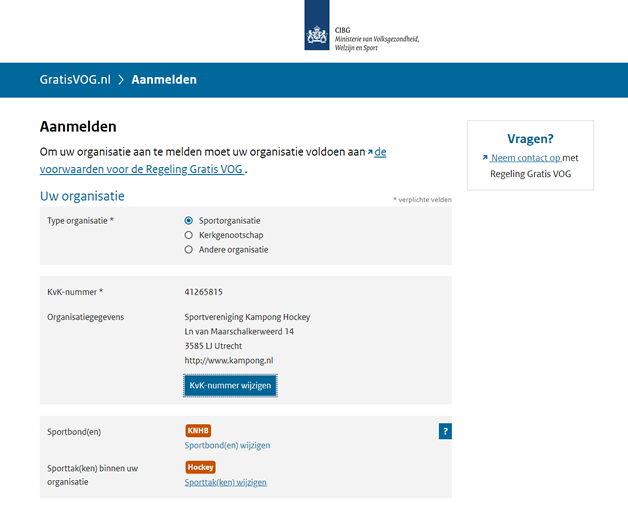 Aanmeldformulier Gratis VOG