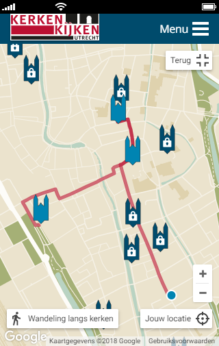 Impressie van de routeplanner Kerken Kijken Utrecht.