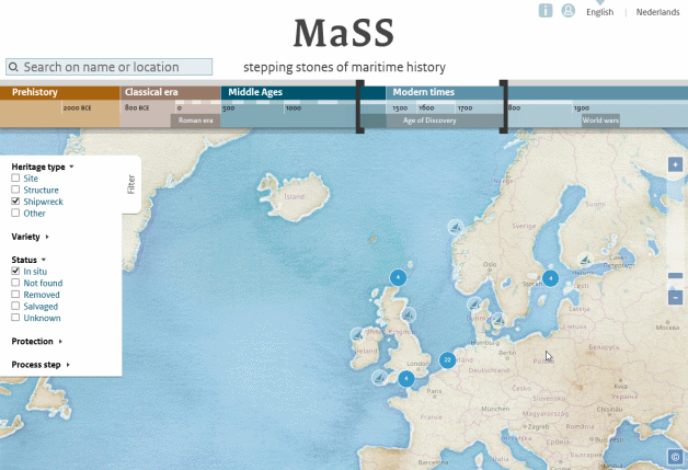 Selectie met behulp van de interactieve tijdlijn en met de filters