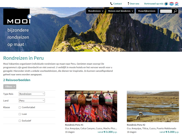 Impressie van de Mooi Vakanties website.