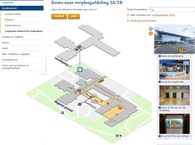 Route naar een bestemming in Ziekenhuis De Tjongerschans.