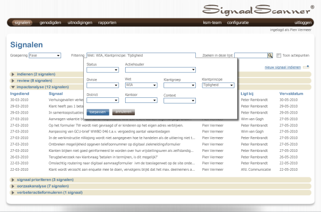 De workflow van het verbeterproces in de SignaalScanner.