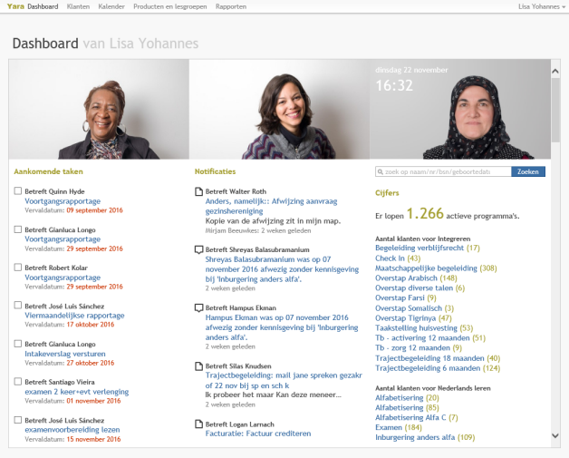 Dashboard van het Klantvolgsysteem Yara.
