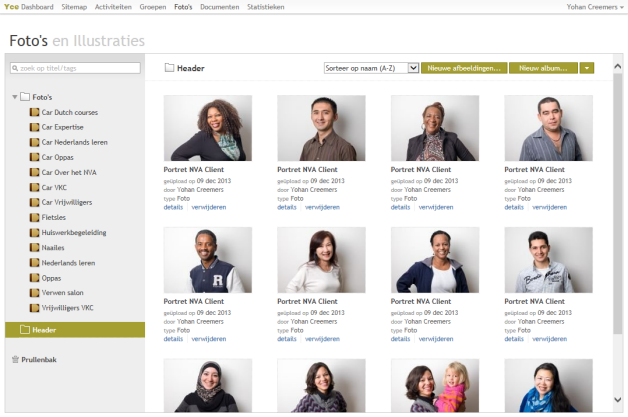 Impressie van het Content management systeem Yce.