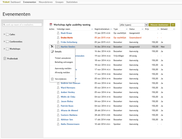 Ycket Deelnemerslijst